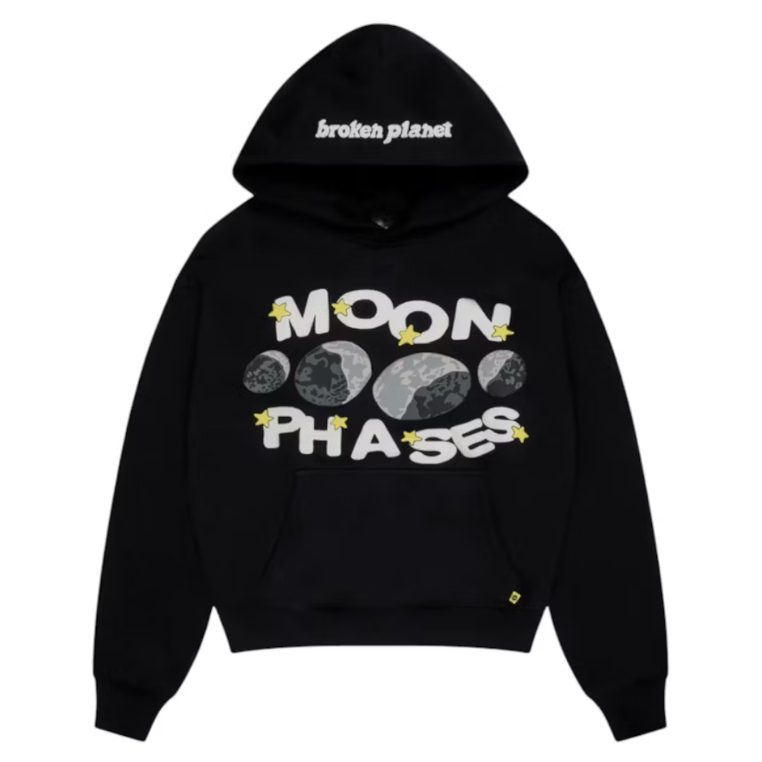 Broken Planet Moon Phases Hoodie Midnight Black